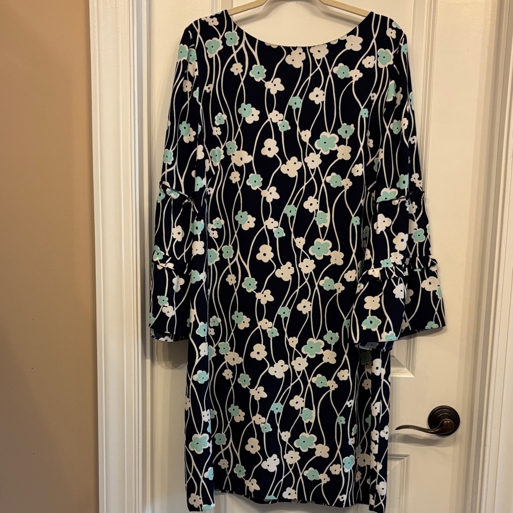 Talbots Navy Floral Long Sleeve Dress